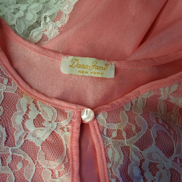 Vintage 60s Pajamas Set Pants Lace Pink - Picture 4 of 9